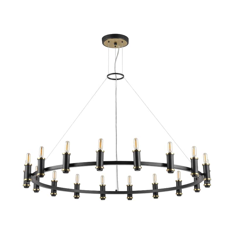 SAFAVIEH Lighting Odyle Modern Farmhouse 18-Light Adjustable Wagon Wheel Chandelier (LED Bulbs Included) - Black/Brass