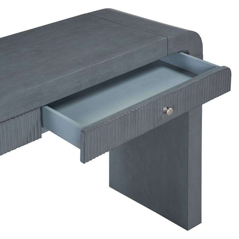 Curved Console Table Sofa Table, Acacia veneer Entryway Table Hallway Tables with Fluted Drawer Front and Thick Legs