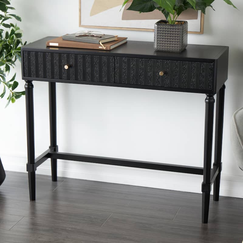 Wood Handmade 2 Drawer Console Table with Gold Handles - Black - Roche River Decor