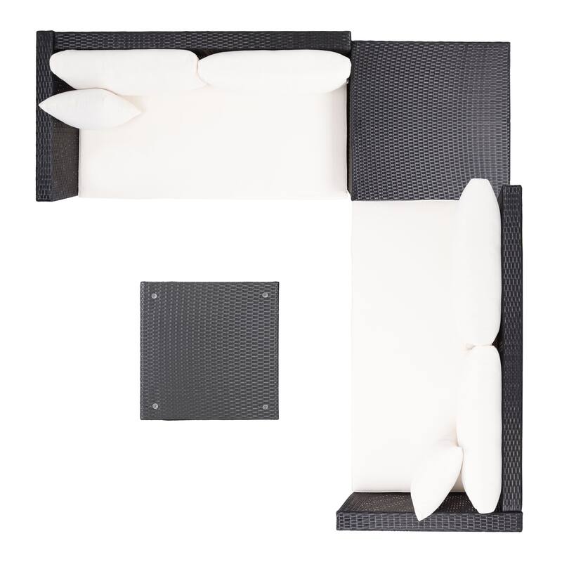 SAFAVIEH Helga Outdoor 4-Piece Conversation Patio Set with Storage - 57"W x 31"D x 26"H