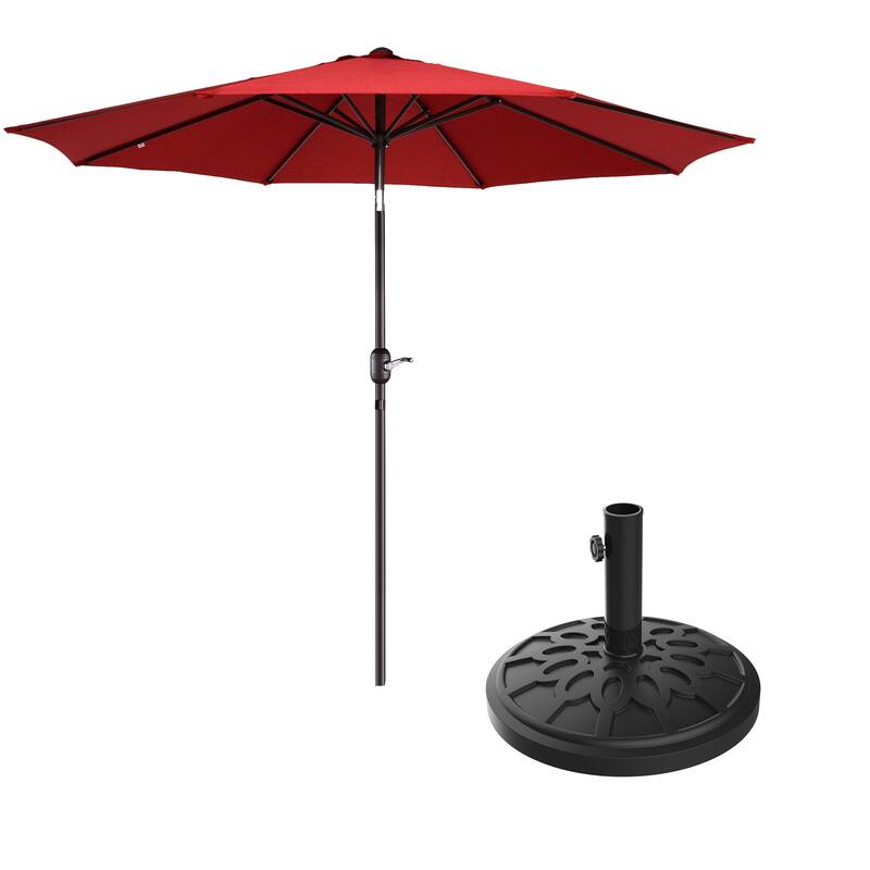 Villacera 9-Foot Outdoor Patio Umbrella with Base - Red
