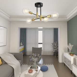 Maxax 4 - Light Sputnik Modern Linear Chandelier with Wrought Iron Accents