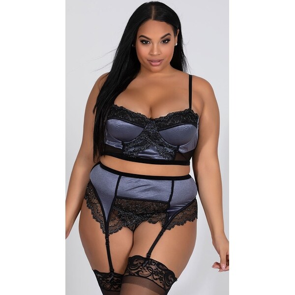 Plus Size Romantic High Waisted Lace Bra Set, Plus Size Bra Set. Opens flyout.