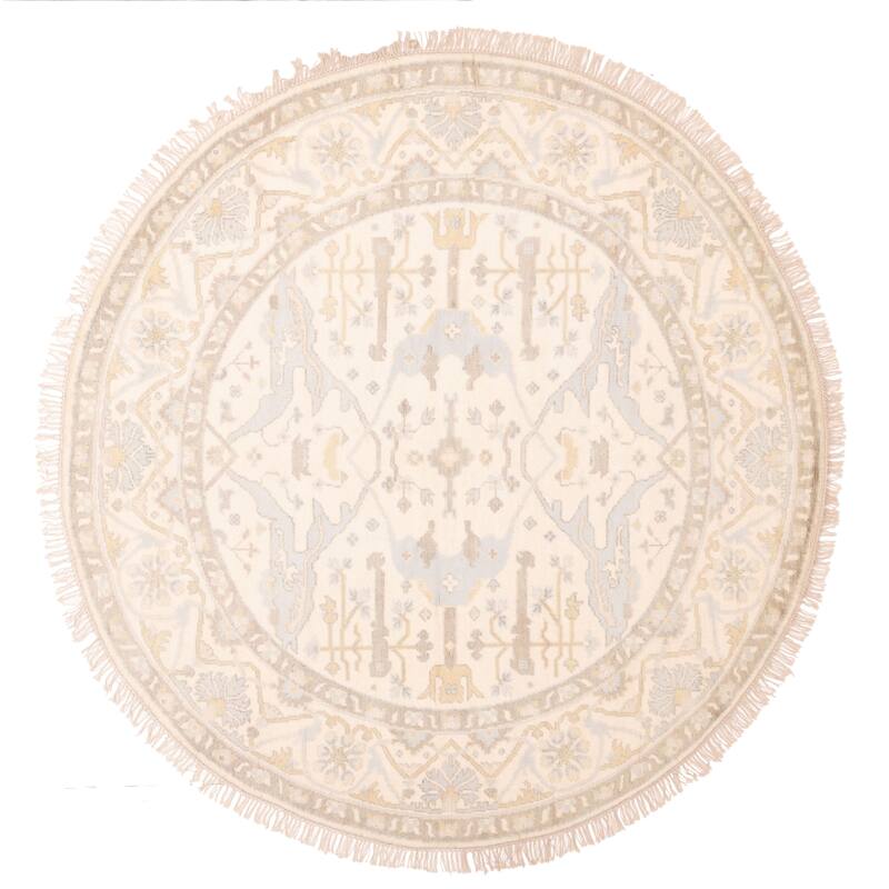 ECARPETGALLERY Hand-knotted Royal Oushak Ivory Wool Rug - 8'0 x 7'9