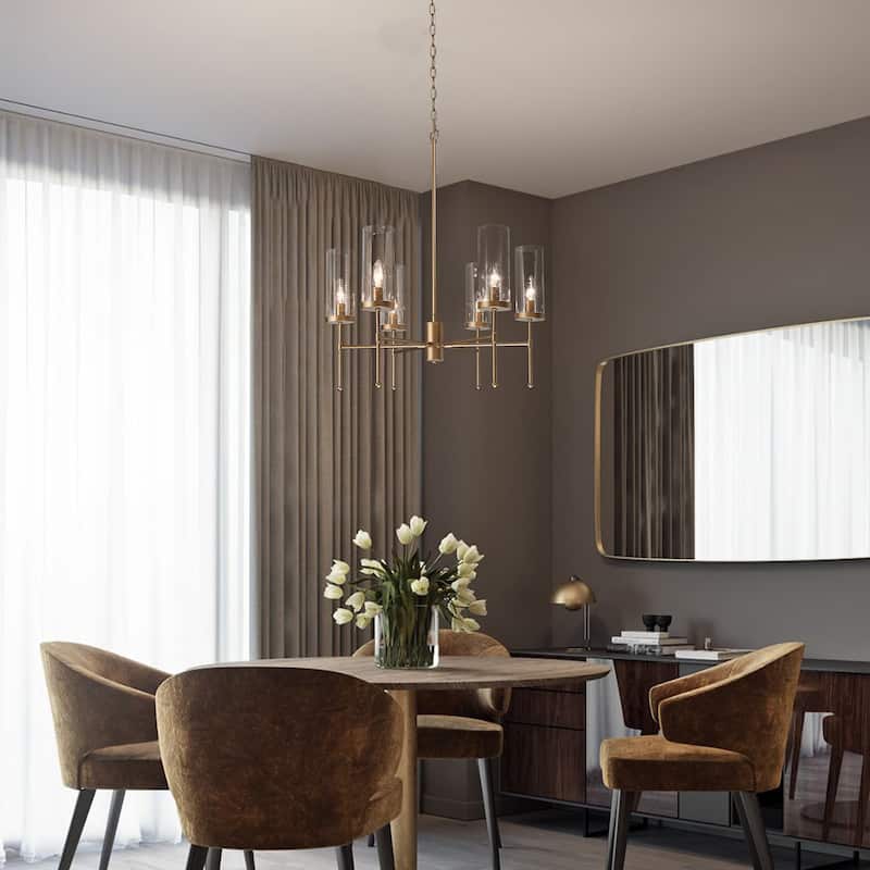 Modern Gold 6-Light Wagon Wheel Chandelier Glass Island Lights for Dining Room - D23" x H15.5"