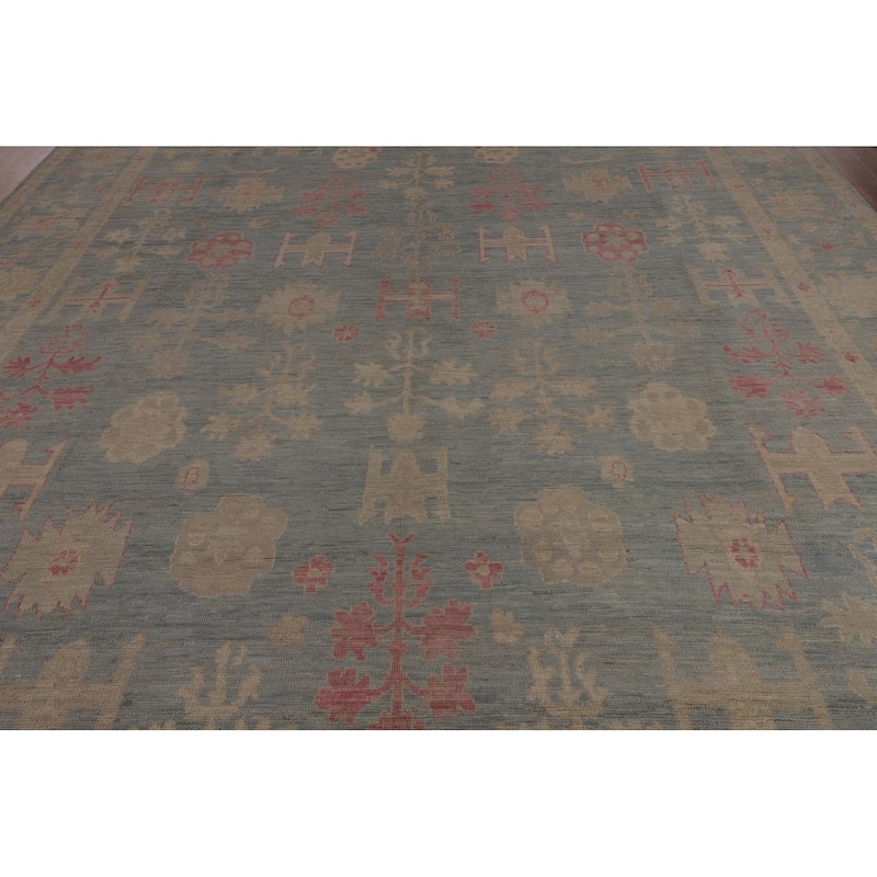 Blue Oushak Vegetable Dye Turkish Large Rug Hand-Knotted Wool Carpet - 9'9"x 13'11"
