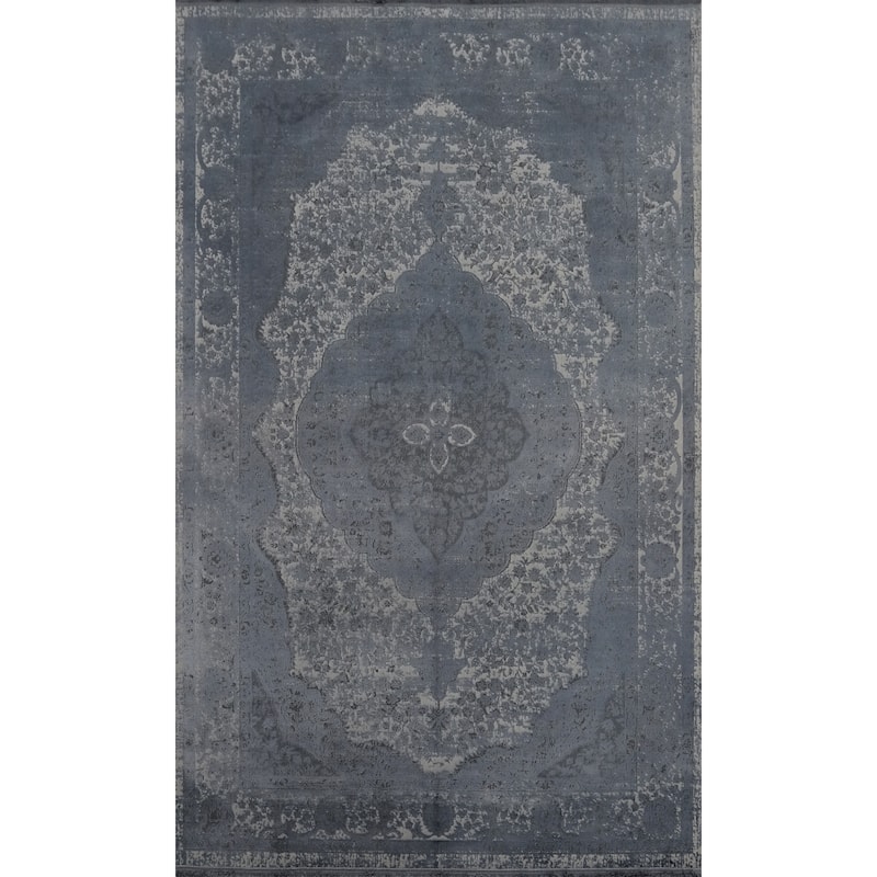 Machine Made Oriental Polyester Carpet Traditional Floral Greys & Charcoal Tabriz Area Rug - 7' 5'' X 5' 2''