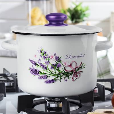 STP Goods 2.1-qt Lavender Bouquet Enamel on Steel Stock Pot