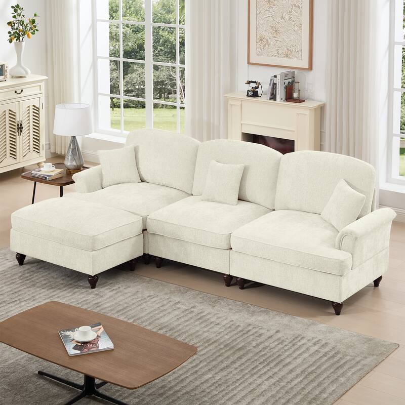 GDFStudio - Mid Century Chenille L-Shaped 3-Seater 107.1" Modular Sectional Sofa with Ottoman