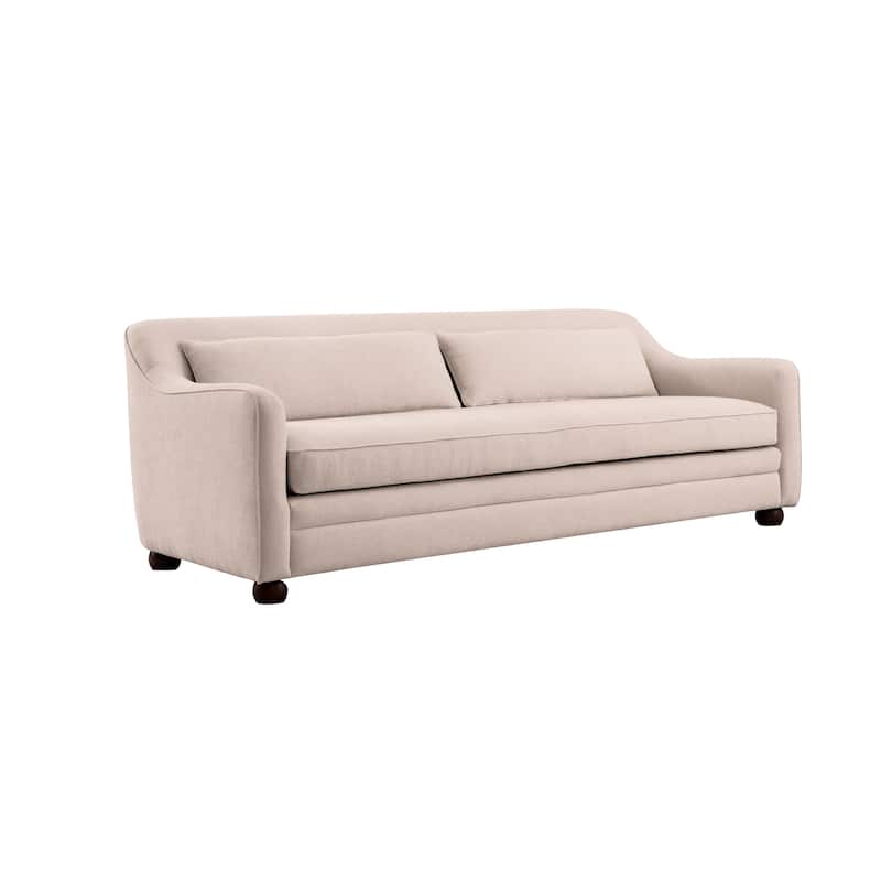 NADAAL STUDIOS Caelanor Sofa, Curved Back with Wide Lumbar Cushions and Wooden Bun Feet, Oat