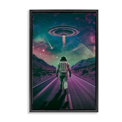 Stupell Alien Spaceship over Astronaut Framed Floater Canvas Wall Art Design By Wumples