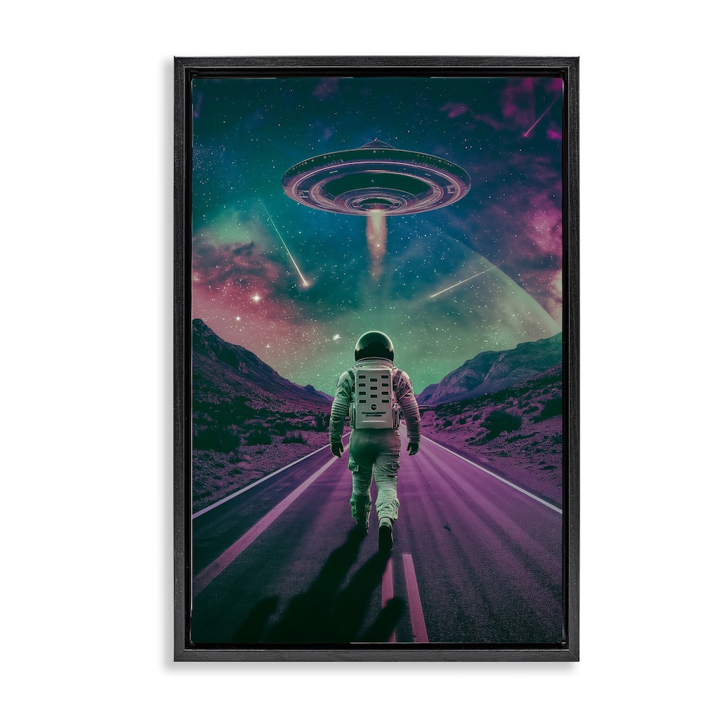Stupell Alien Spaceship over Astronaut Framed Floater Canvas Wall Art Design By Wumples