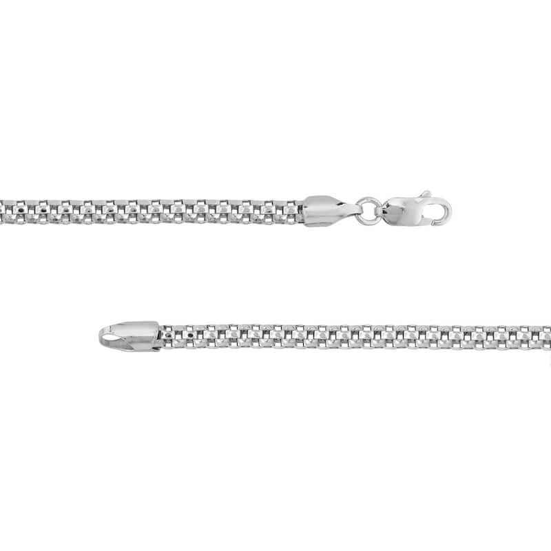 Curata 925 Sterling Silver Rhodium 4mm Popcorn Chain Necklace for Men
