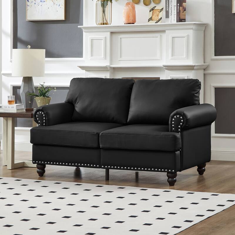 Roomfitters Modern Classic 2+3 Seater Sofa Set with Nailhead Trim, Upholstered Faux Leather Loveseat & Couch for Living Room