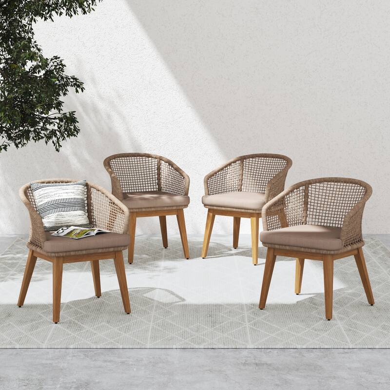 4 - Piece Woven Rope Patio Armchair Set with Cushions