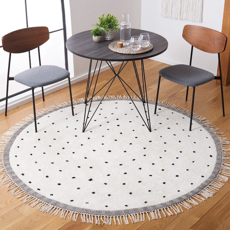 SAFAVIEH Easy Care Machine Washable Thieu Polka Dot Rug - 6' x 6' Round - Ivory/Black - Round