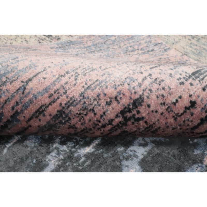 Hand Knotted Oriental Viscose Silk Carpet Modern Pictorial Pink Abstract Area Rug - 7' 7'' X 5' 8''