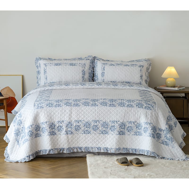 Ruffle Lace Soft Garden Cotton Quilt Set & Euro Sham