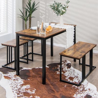 4 Piece Dining Table Set with Bench and Stools for Small Kitchen - 47.5" x 24" x 29.5"