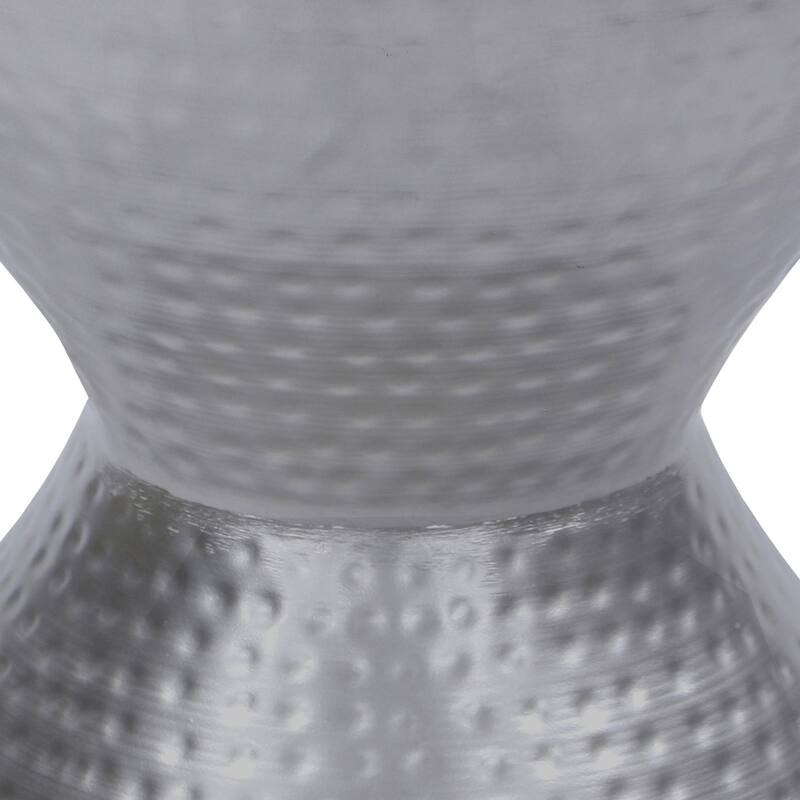 Industrial Style Hammered Texture Iron Stool with Hourglass Shaped Body, Silver