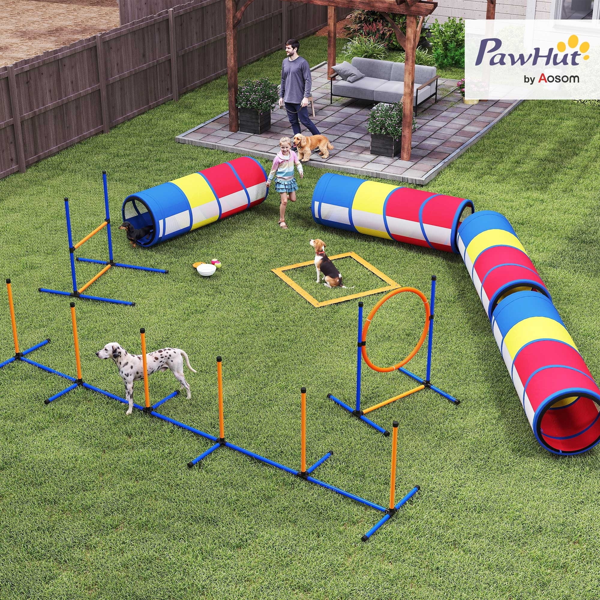 PawHut Dog Agility Training Equipment, 12-Piece Dog Obstacle Course with Adjustable Hurdle & Ring, for Indoor Outdoor Use