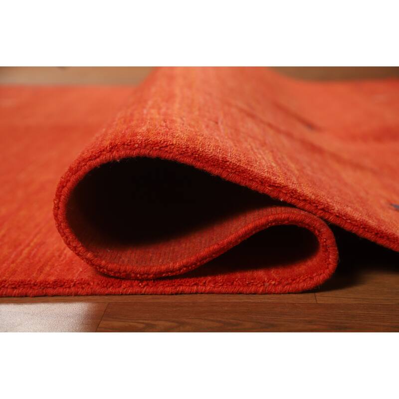 Hand Knotted Oriental 100% Wool Carpet Tribal Animal Pictorial Oranges & Rust Gabbeh Area Rug - 8' 2'' X 6' 7''