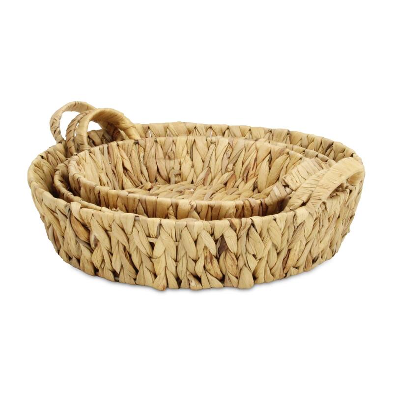 HomeRoots Set of Three Natural Water Hyacinth Round Basket Trays - Small/Medium/Large