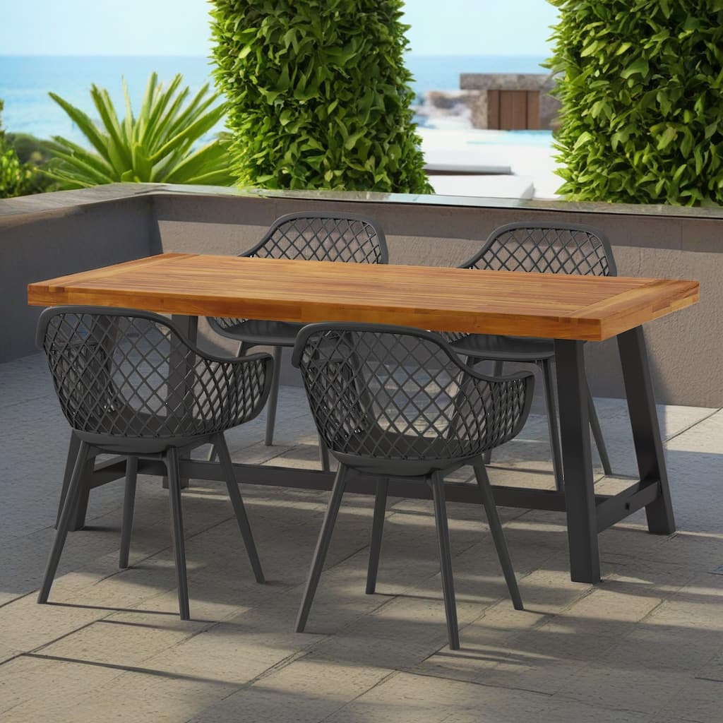 Christopher Knight Home Outdoor 5-Piece Acacia Wood Dining Sets with Polypropylene Accent Chairs