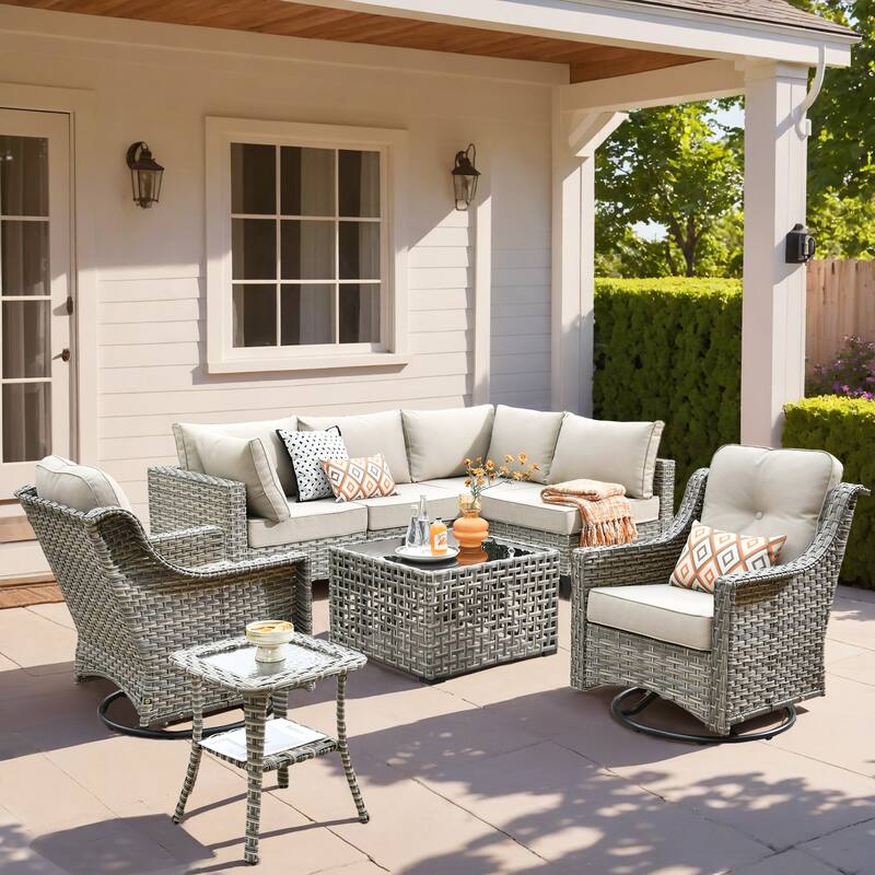 XIZZI 8-piece Rattan Wicker Outdoor Patio Furniture Set with Swivel Chair