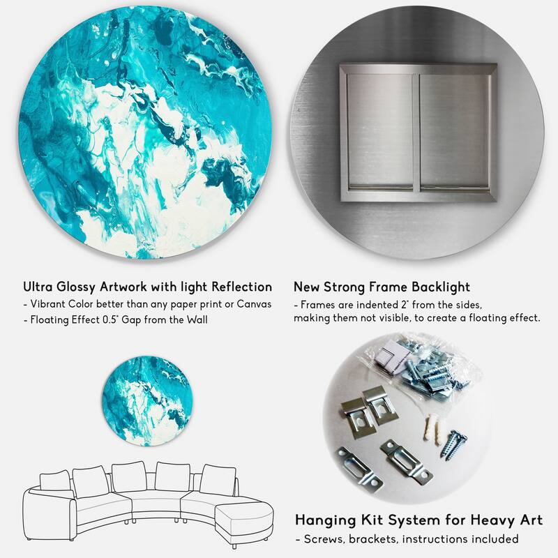 Designart 'White Clouds On Blue Marble II' Modern Metal Circle Wall Art