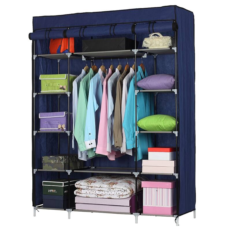 5-Layer 12-Compartment Non-woven Fabric Wardrobe Portable Closet - Navy Blue