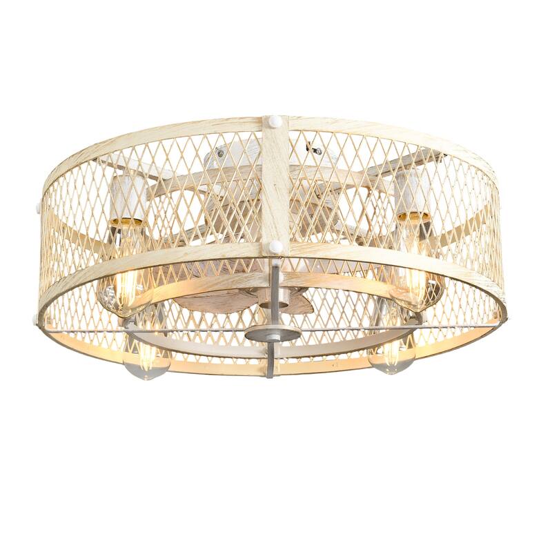20-26Inch Caged Ceiling Fan with Light and Remote: APP Control Quiet DC Motor (E26 Bulbs Included) - White - 20in