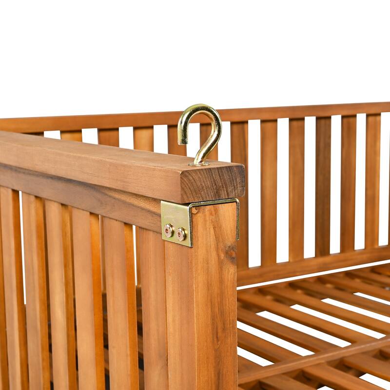 Patio Twin Size Wood Porch Swing with Safe Sloped Design