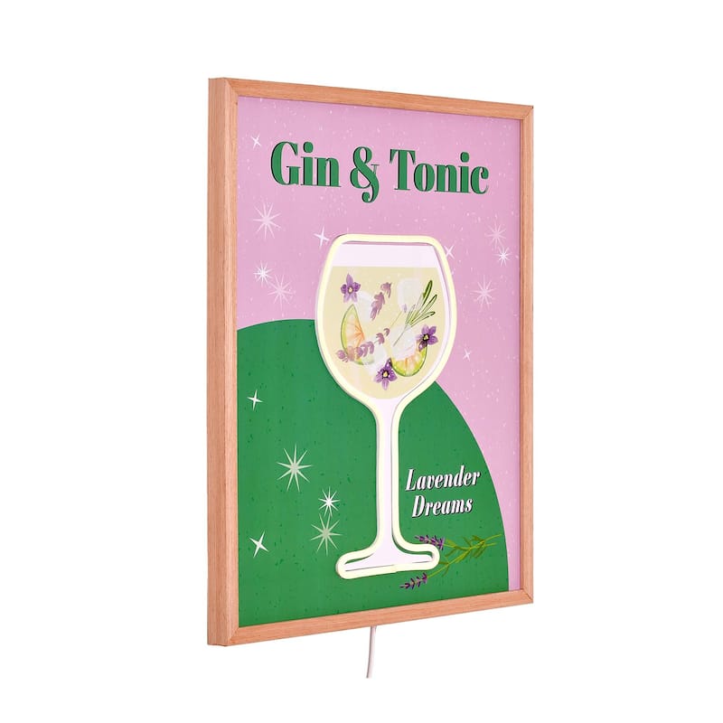 American Art Decor Tipsy Gin & Tonic Framed LED Lavender Dreams Wall Decor - 16" x 20" - 20.62" x 16.62"