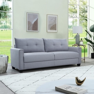 Light Grey Linen Upholstery Sofa with Removable Tufted Cushions