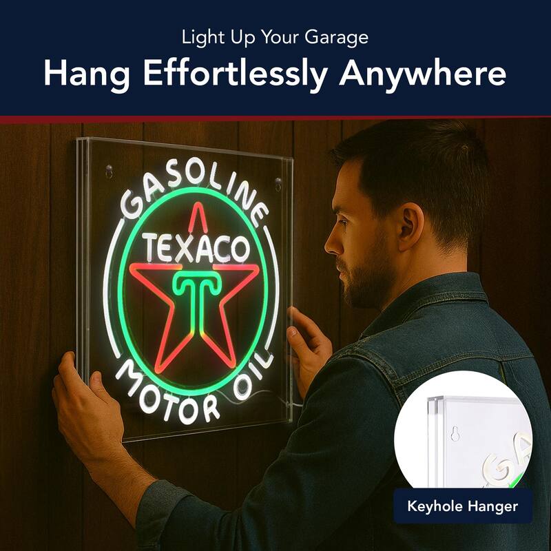 Licensed Texaco Gasoline Motor Oil Acrylic LED Wall Decor Sign - 16" x 16" - 16" x 16"