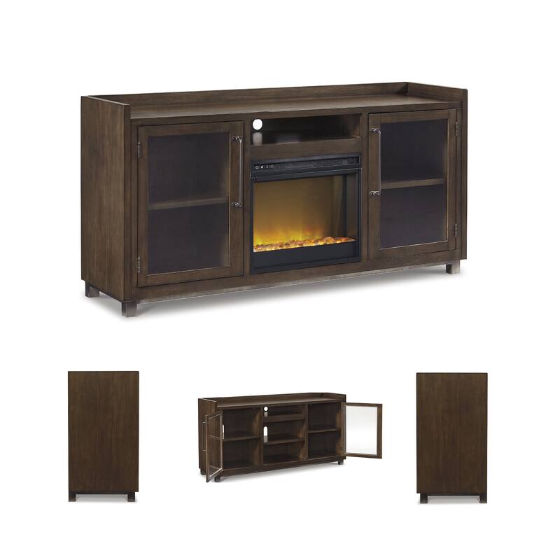 Signature Design by Ashley Starmore Brown 70" TV Stand for TVs up to 80" with Electric Fireplace - 70.25"W x 19.25"D x 35.25"H