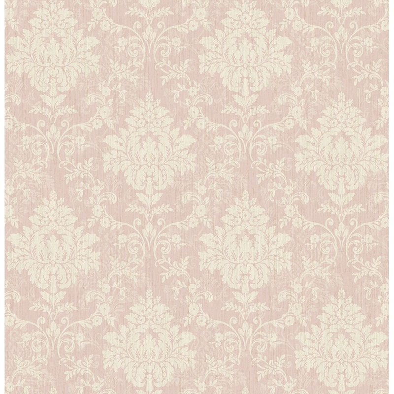 Seabrook Designs Gilroy Antique Damask Unpasted Wallpaper - 20.5 in. W x 33 ft. L - Metallic Cream & Dusty Rose