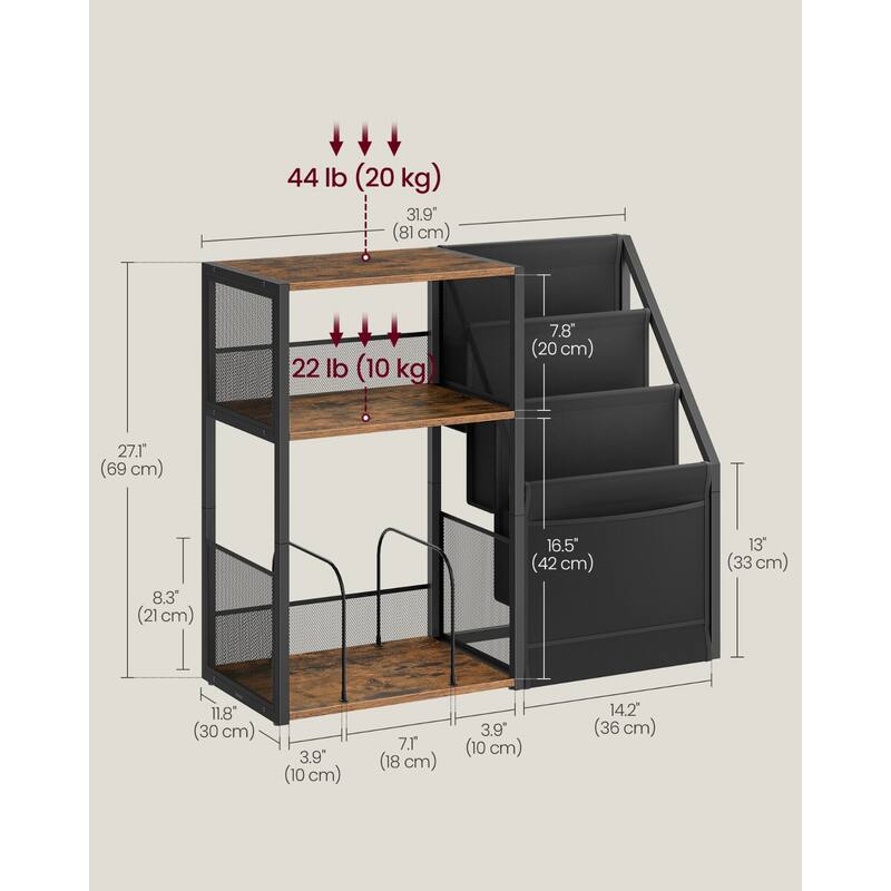 3-Tier Record Player Stand with 2 open Shelves and Display Rack for 140 Albums - 31.9”L x 11.8”W x 27.1”H