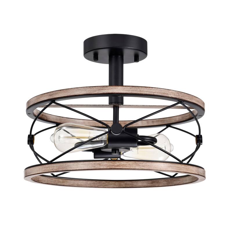 Vesta Semi Flush Mount Ceiling Light Matte Black with Wood Grain Finish 2-Light - N/A