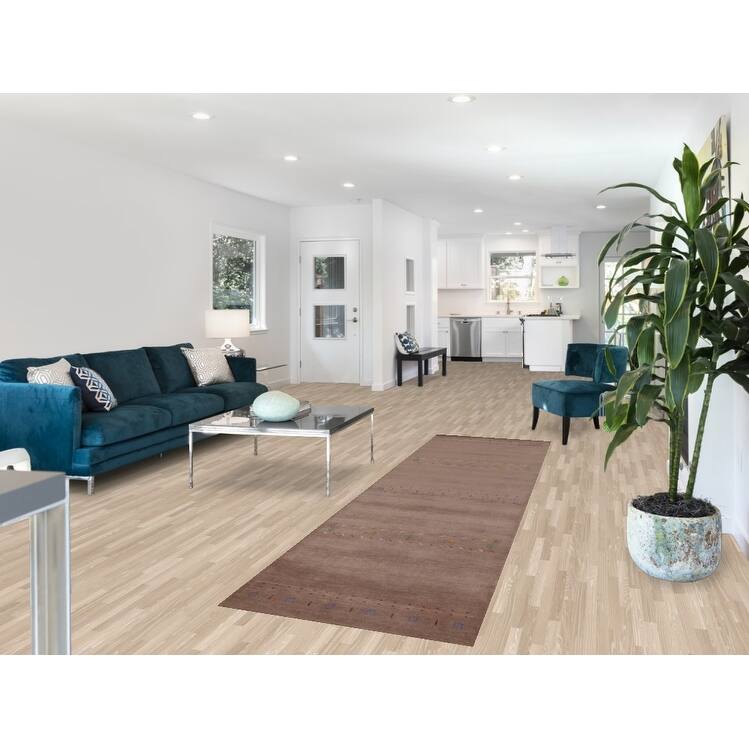 Hand Knotted Oriental 100% Wool Carpet Tribal Tribal Brown Gabbeh Runner Rug - 9' 10'' X 2' 8''