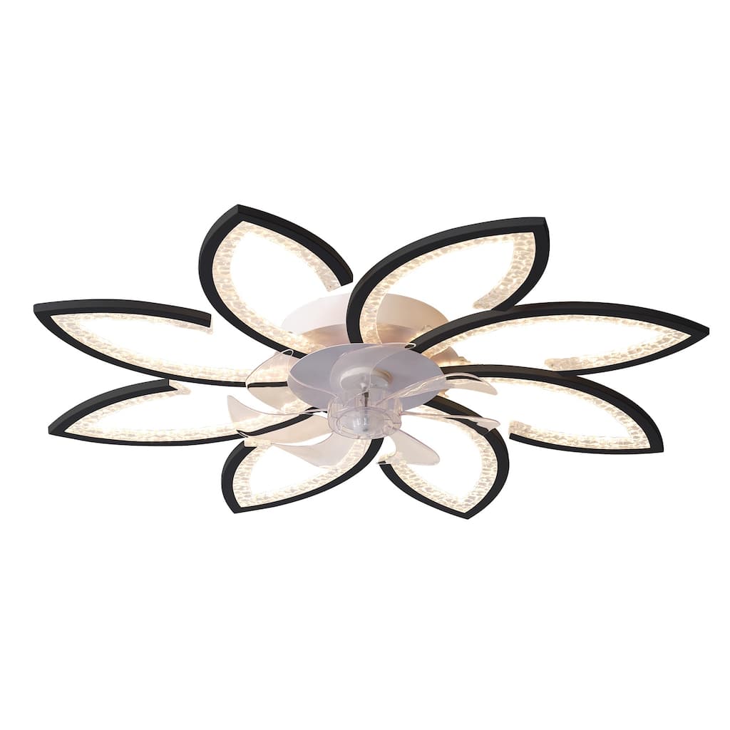 31 Inch Low Profile Ceiling Fan with Lights and Remote Control, Cartoon Petal Ceiling Fan Lights with Reversible Blades