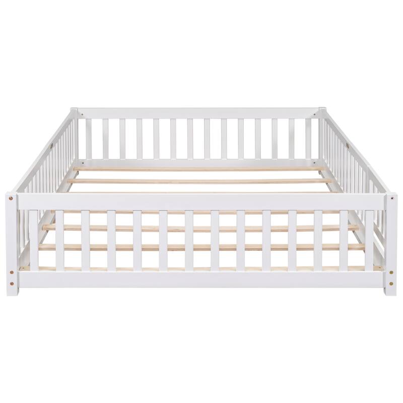 Floor Platform Bed with Fence and Door