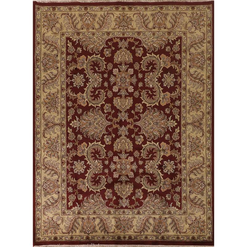 Red Floral Agra Indian Area Rug Hand-Knotted Wool Carpet - 8'3"x 10'1"