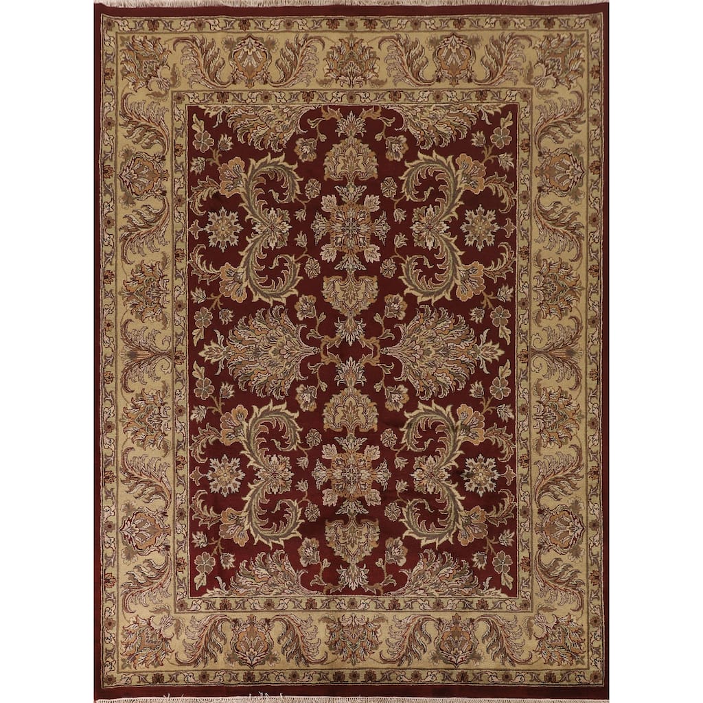 Red Floral Agra Indian Area Rug Hand-Knotted Wool Carpet - 8'3"x 10'1"