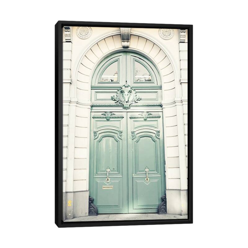 iCanvas "Paris Door, Mint" by Caroline Mint Framed - Black - 40x26