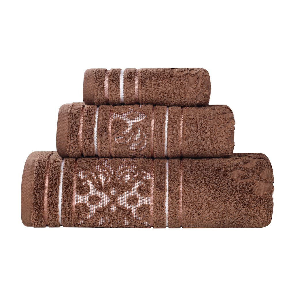 Blue Nile Mills Cotton Elegant Floral Absorbent 3 Piece Jacquard Towel Set