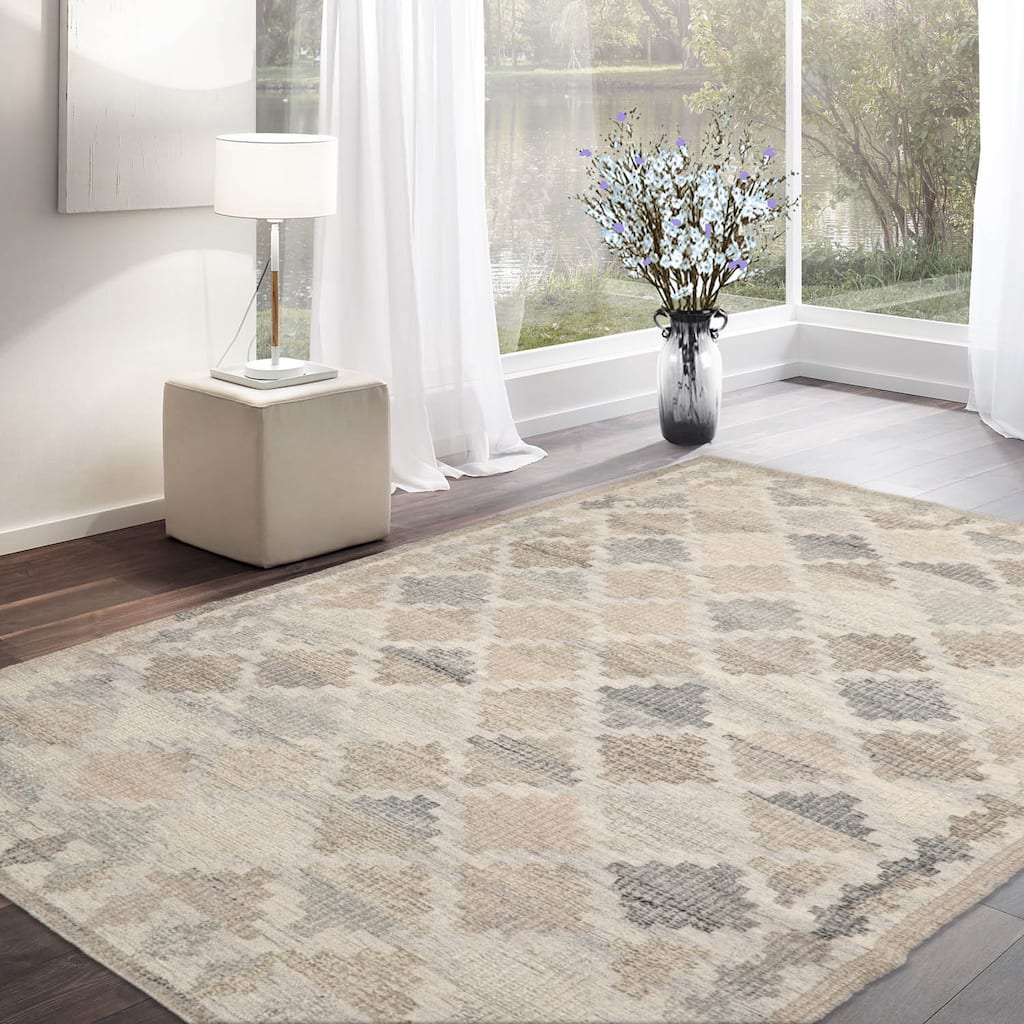 LoomBloom Beige Traditional Southwestern Moroccan 100% Wool Area Rug - 5' 3'' x 7' 7''