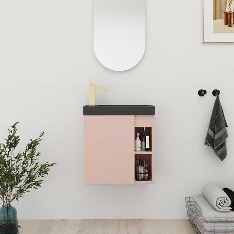 Bathroom Vanity With Sink In 20 Inch, Floating Bathroom Vanity With Soft Close Door - 19.7"W x 9.9"D x 21.3"H - PinkBlack
