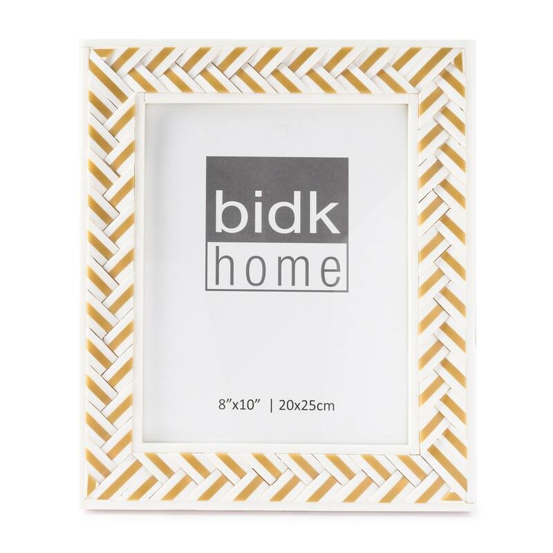 Herringbone Rectangular Picture Frame - for 8" x 10" Photo - White and Gold - 8-inchx10-inch
